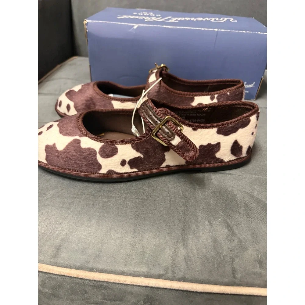 Universal Thread Halston Cow Print Mary Jane Flats Brown White Buckle NWT 6.5